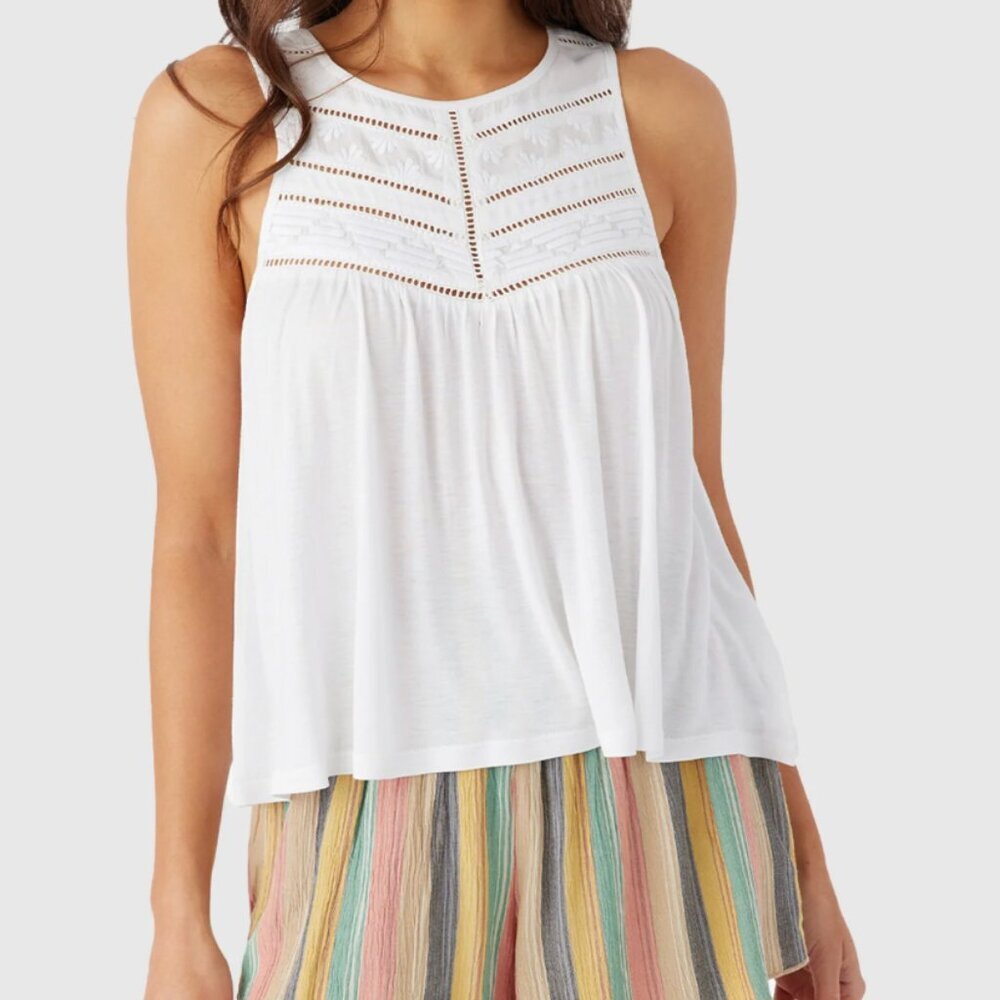 O'Neill Women's Tokeena Top Large Knit White Boho Knit Tank Top Flowy Beachy